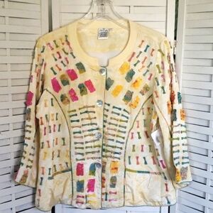 Parsley & Sage new woman button down jacket top with multicolor apliques size L